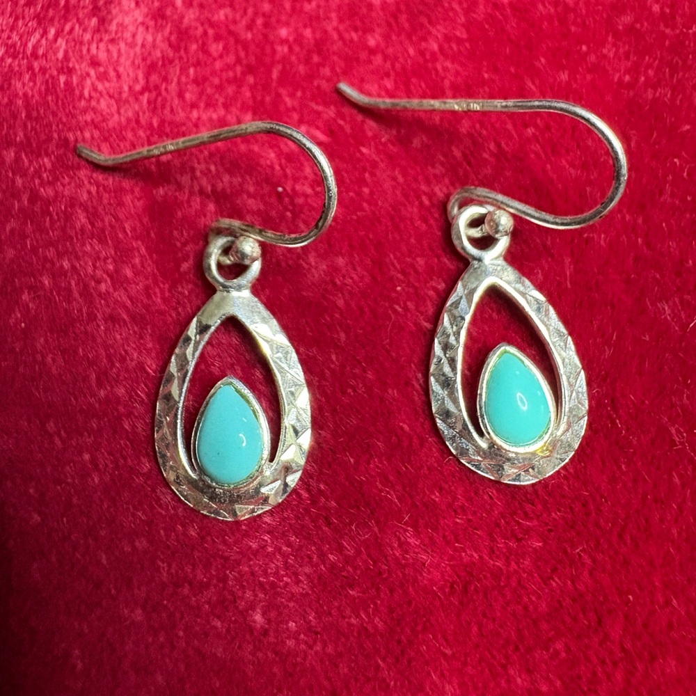 Turquoise Teardrop Earrings 925 Sterling Silver Dangles